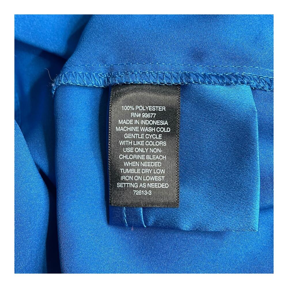 Worthington Satin Teal Blue Button-Up Blouse Women’s Large Long Sleeve - Picture 6 of 8